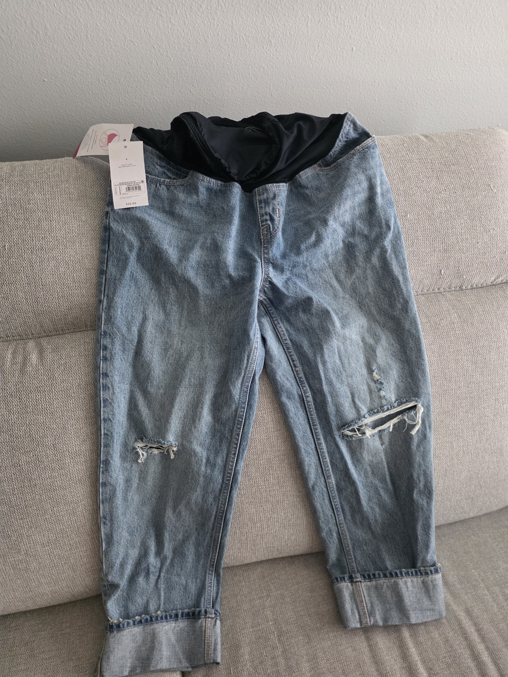 Ingrid & Isabel Light Blue Distressed Cropped STRAIGHT LEG Maternity Jeans